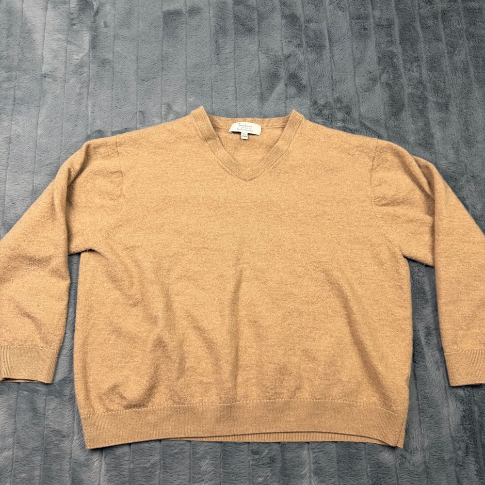 Turnbury Mens 3XB Tan V-Neck Sweater 100% Extra Fine Merino Wool Pullover